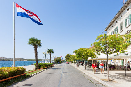 Sibenik, Croatia, Europe - AUGUST 31, 2017 - Several tourists at the promenade of Sibenikのeditorial素材