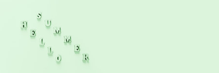 Text of wooden letters Hello summer on green background. Summer time concept. New season. Summer...
