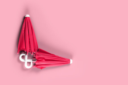 Closed umbrella for shelter from the rain. Spring and autumn weather. Protection and shelter from bad weather and snowの写真素材