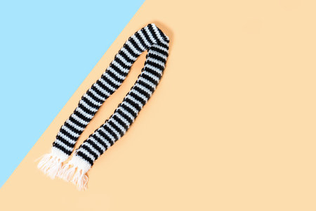 Warm scarf for cold weather. Spring clothing. Stylish access to people.の写真素材