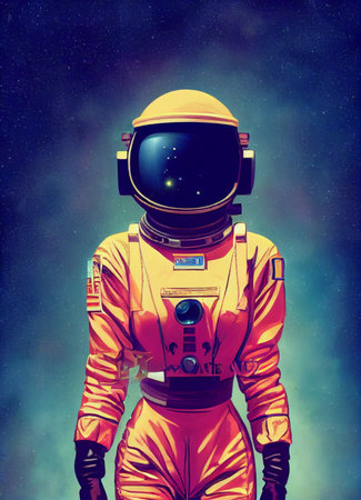 Astronaut in outer space. Retro style toned image.の素材