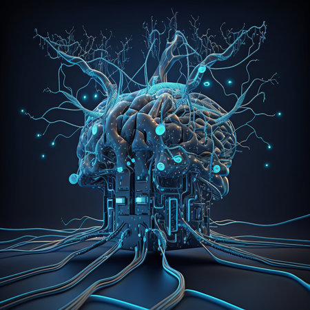 3d render of human brain with neurons and nervous system, cyberspace conceptの素材