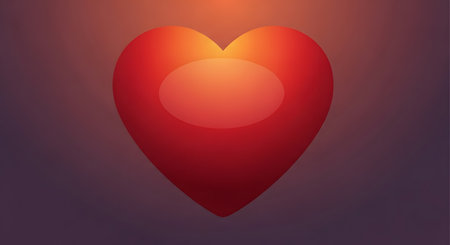 Glowing red heart symbol. Soft gradations and blurred edges on dark.の素材