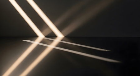 Light and shadow play. Dramatic visuals sunlight streams into room.の素材