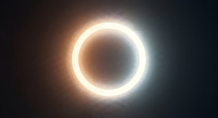 Illuminated ring. Gentle glow background. Focused center of light.の素材