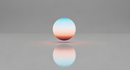 Gradient colored sphere reflected light. Surreal artistic minimalist concept.の素材
