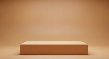 Simple square stand. Product exhibition with sandy brown render.の素材