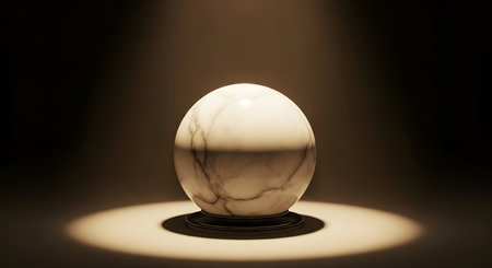 Marble sphere ball spotlight. Glossy white color small plinth.の素材
