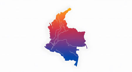 Stylized gradient silhouette outline map of colombia color spectrum.の素材