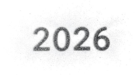 Scattered particles 2026 year. Technology future countdown number.の素材