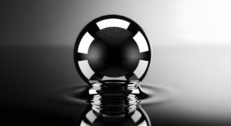Glass sphere in dark reflection. Modern glossy ball and droplet.の素材