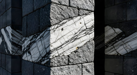 White marble vein. Granite stone block wall. Textured material.の素材