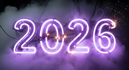 Futuristic 2026. Glowing neon. Electric sparks. Innovative tech.の素材