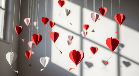 Cascade paper hearts scene delightful decoration for home and occasion.の素材