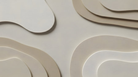 Abstract layered background. Soft organic waves. Neutral beige white tones. Three-dimensional carved forms. Modern elegant texture.の素材