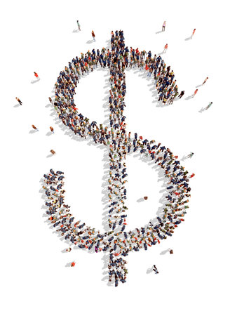 illustrations of dollar mark with people, isolated,white backgroundの写真素材