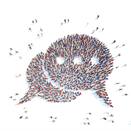 Large group of people in the shape of a chat bubble.White backgroundの写真素材