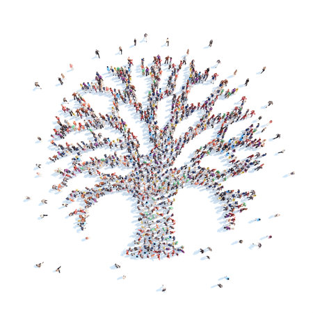Large group of people in the form of a tree. Isolated, white background.の写真素材