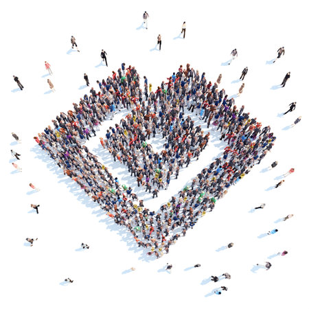 Large group of people in the form of a character. Isolated, white background.の写真素材