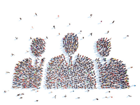 Large group of people in the form of man. Isolated, white background.の写真素材