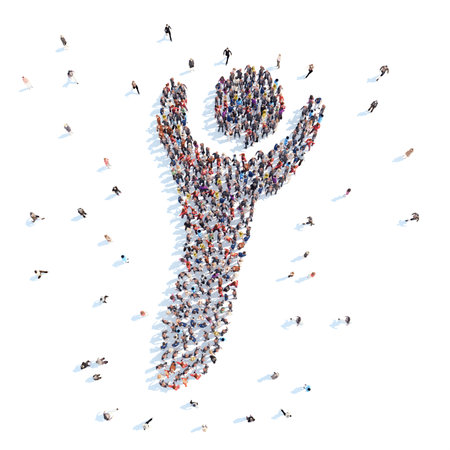 Large group of people in the form of man. Isolated, white background.