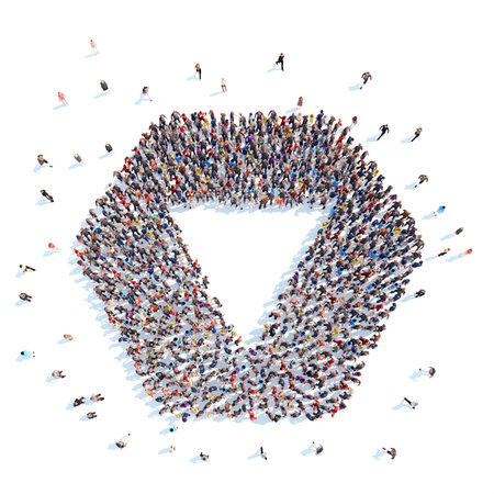 Large group of people in the form of an abstract symbol business. Isolated, white background.の写真素材