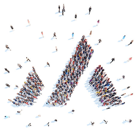 Large group of people in the form of an abstract symbol business. Isolated, white background.の写真素材