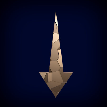 Golden broken arrow on a dark background. Symbolizing technology. Direction.の写真素材