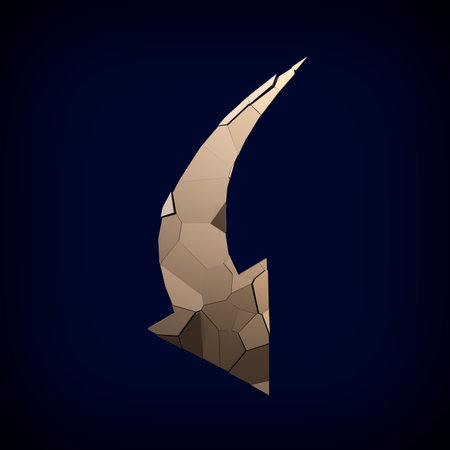 Golden broken arrow on a dark background. Symbolizing technology. Direction.の写真素材