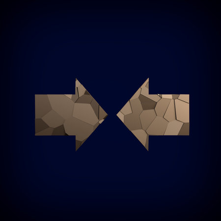Golden broken arrow on a dark background. Symbolizing technology. Direction.