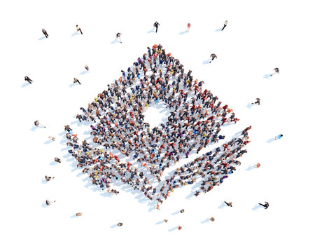 Large group of people in the form of an abstract symbol business. Isolated, white background.の写真素材