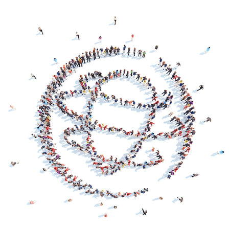 Large group of people in the form of an abstract symbol business. Isolated, white background.