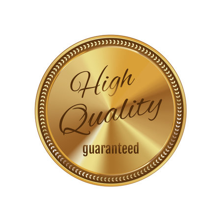 illustration of golden label,  premium quality  , white background , isolatedの写真素材