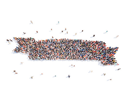 Large group of people in the form of ribbons. Isolated, white background.の写真素材