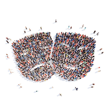 Large group of people in the form of masks. Isolated, white background.の写真素材