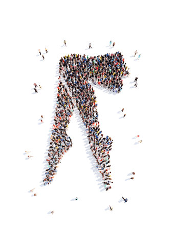 Large group of people in the form of female feet. Isolated, white background.の写真素材