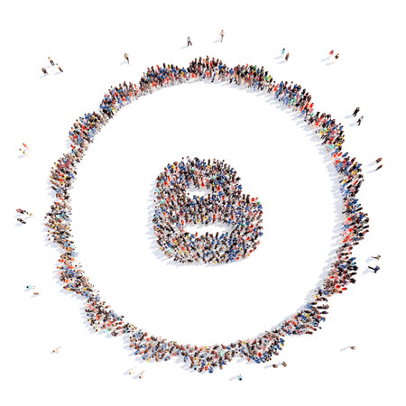Large group of people in the form of media icons. Flashmob, isolated, white background.の写真素材