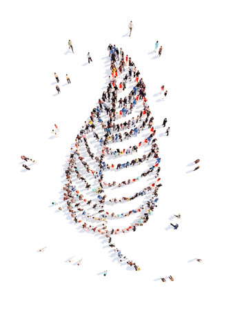 Large group of people in the form of a leaf of a flower. Isolated, white background.の写真素材