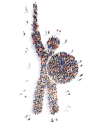 A large group of people in the form of a man. Isolated, white background.の写真素材
