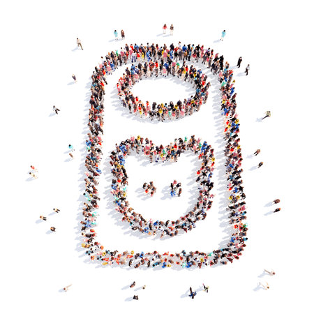 Large group of people in the form of children's bib. Isolated, white background.の写真素材