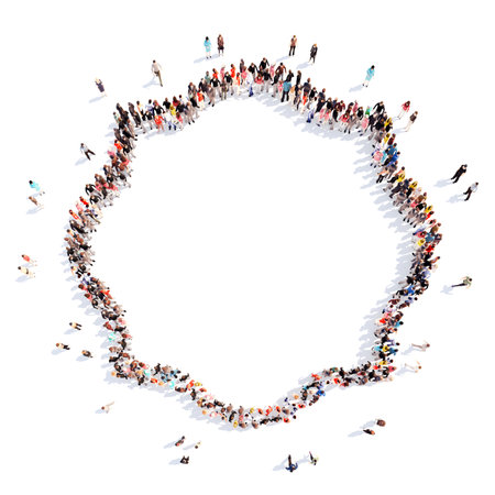Large group of people in the form of a vintage frame. Isolated, white background.の写真素材