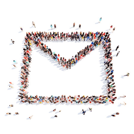 A large group of people in the form of a letter. Isolated, white background.の写真素材