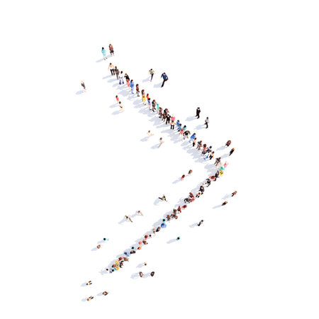 Large group of people in the form of arrows, business, and technology. Isolated, white background.の写真素材