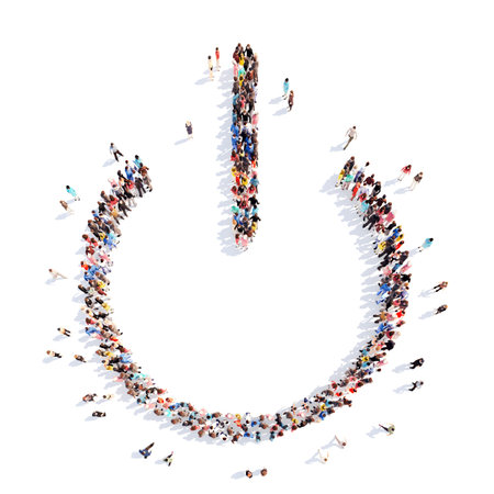 Large group of people in the form of a switch. White background.の写真素材