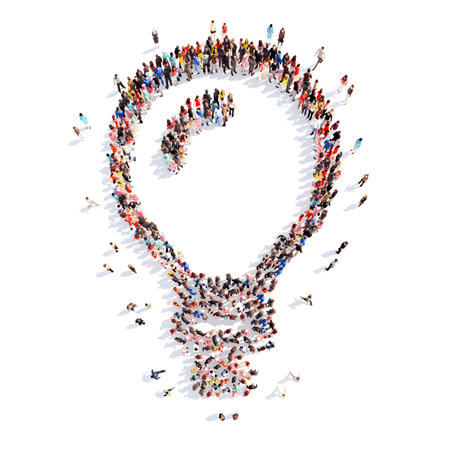 A large group of people in the form of a lamp, the idea. Isolated, white background.の写真素材