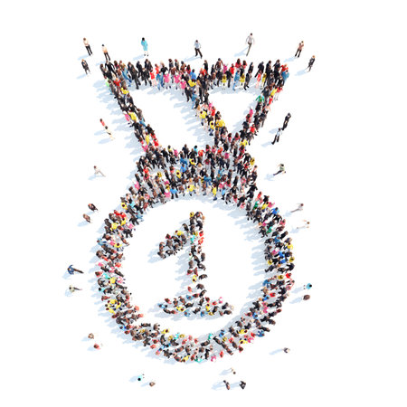 A large group of people in the shape of awards. Isolated, white background.の写真素材