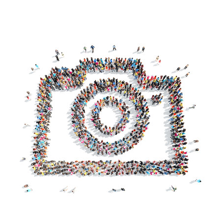 A large group of people in the shape of the camera.の写真素材
