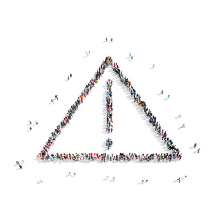 A group of people in the shape of an exclamation point, a flash mob.の写真素材