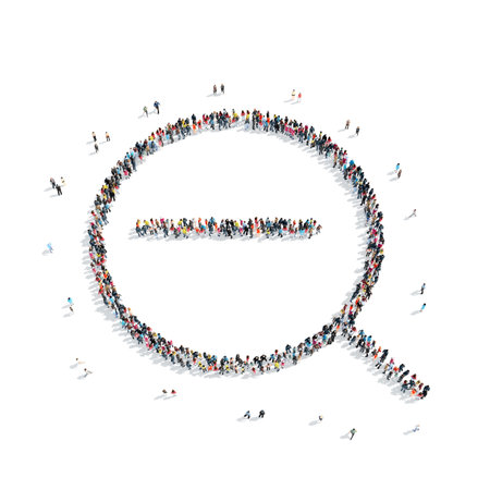A group of people in the shape of a magnifying glass, search, flash mob.の写真素材