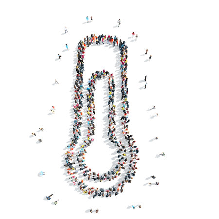 A group of people in the shape of a thermometer, weather, cartoon isolated on a white background.の写真素材